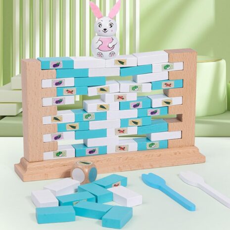 Joc Jenga Zidul instabil din lemn Cuburi echilibru cu Iepurasul