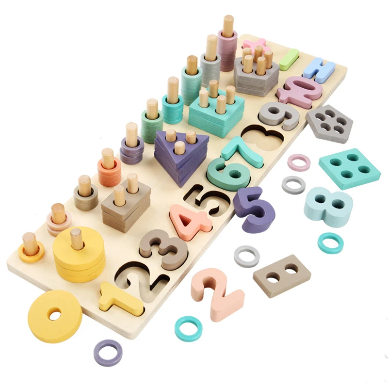 Joc Logaritmic lemn Forme geometrice-numere in culori pastel