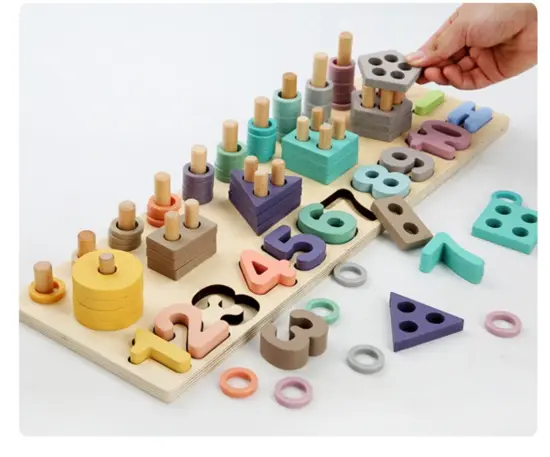 Joc Logaritmic lemn Forme geometrice-numere in culori pastel