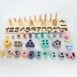 Joc Logaritmic lemn Forme geometrice-numere in culori pastel