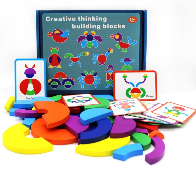 Joc Tangram cu planse Creativ din lemn Forme