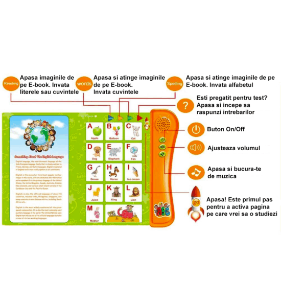 Jucarie educativa Cartea electronica cu activitati in limba engleza