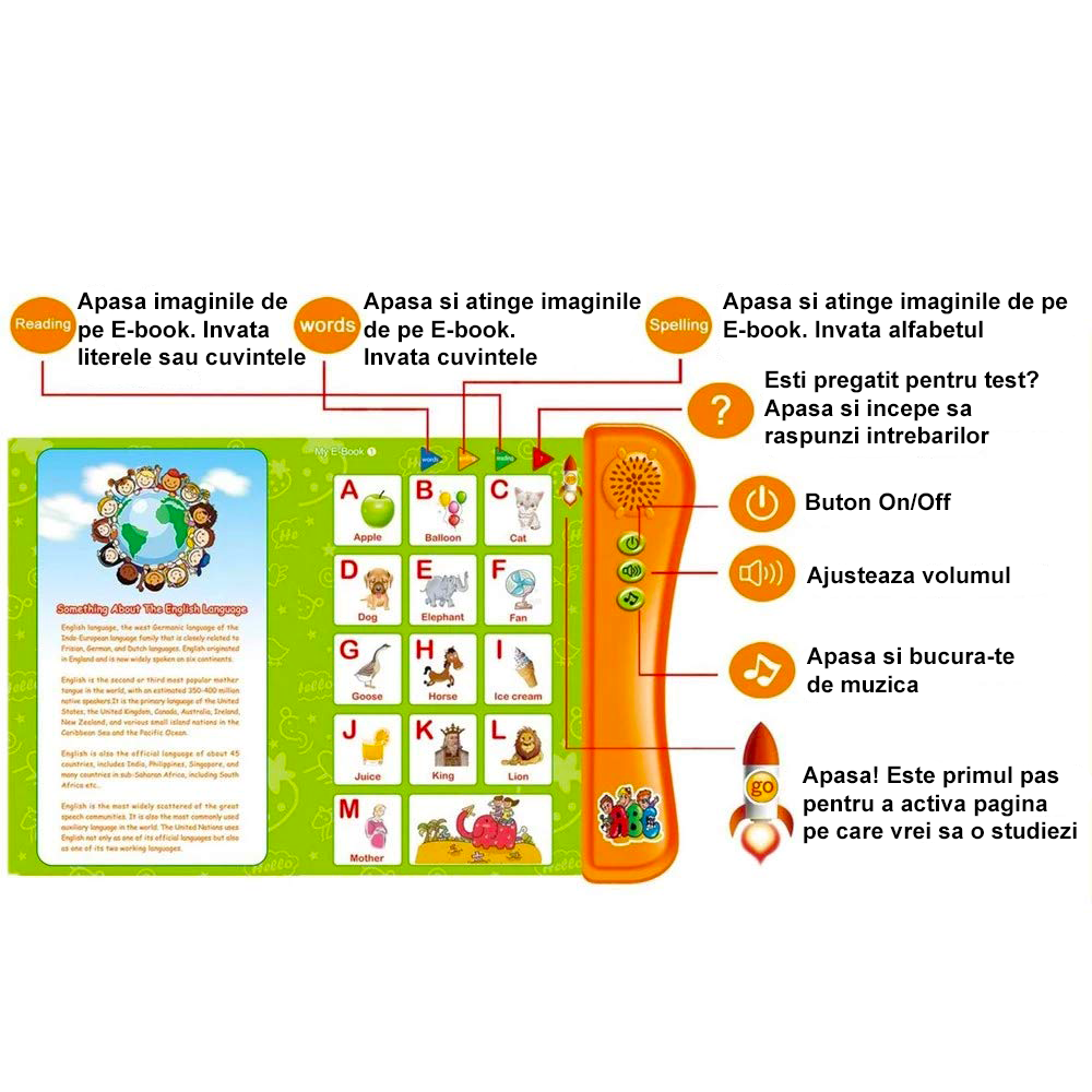 Jucarie educativa Cartea electronica cu activitati in limba engleza