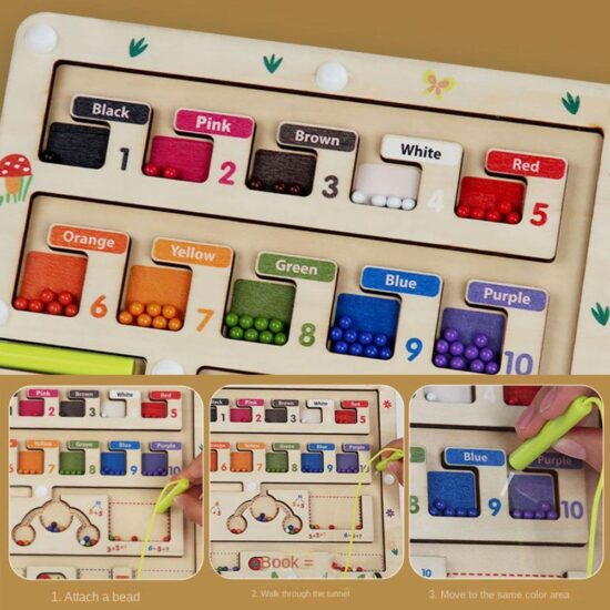 Labirint Magnetic lemn Sortare culori Invatam aritmetica cu bile