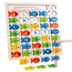 Pescuit magnetic Puzzle Pestisori cu Litere si Cifre lemn