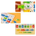 Pescuit magnetic Puzzle Pestisori cu Litere si Cifre lemn