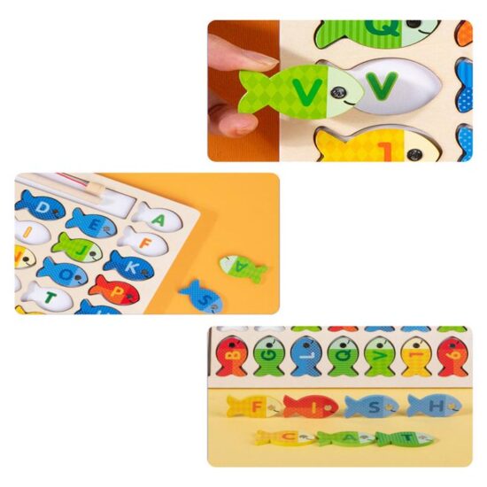 Pescuit magnetic Puzzle Pestisori cu Litere si Cifre lemn