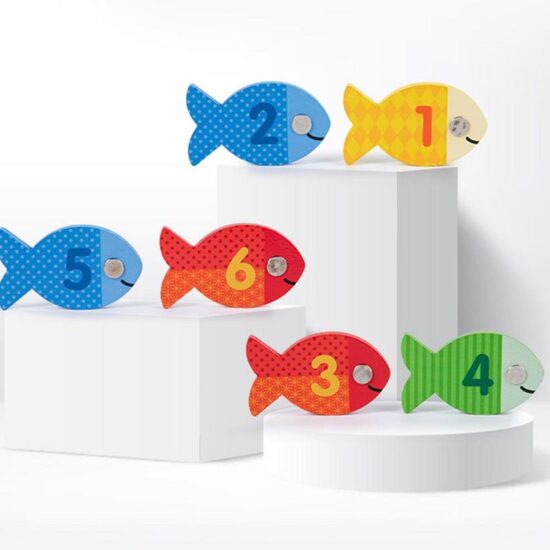 Pescuit magnetic Puzzle Pestisori cu Litere si Cifre lemn