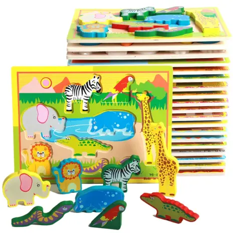 Puzzle 3D Animale Jungla Piese groase lemn