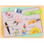 Puzzle incastru Accesorii scoala-birou cu butoni din lemn