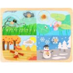 Puzzle incastru copii Anotimpurile cu butoni din lemn