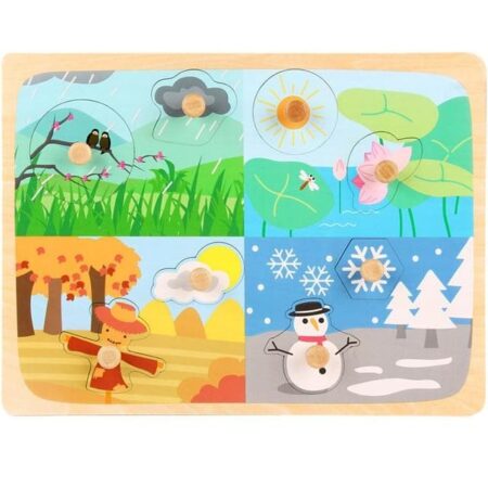 Puzzle incastru copii Anotimpurile cu butoni din lemn