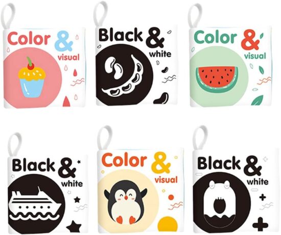 Set 6 carti senzoriale pentru nou nascuti Contrast ridicat bebe