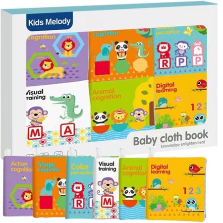 Set 6 carti textile Jucarii senzoriale cu Animale Cifre Culori