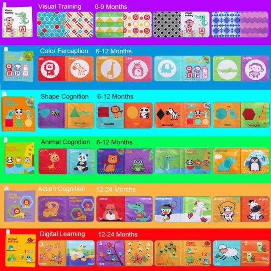 Set 6 carti textile Jucarii senzoriale cu Animale Cifre Culori