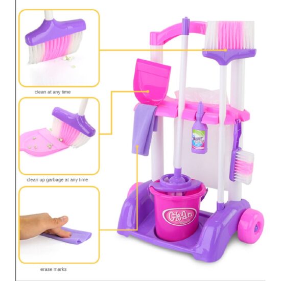 Set Carucior cu accesorii de curatenie pentru copii
