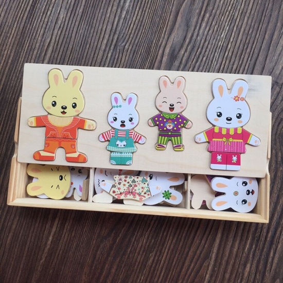 Set puzzle din lemn Imbraca Familia cei 4 Iepurasi
