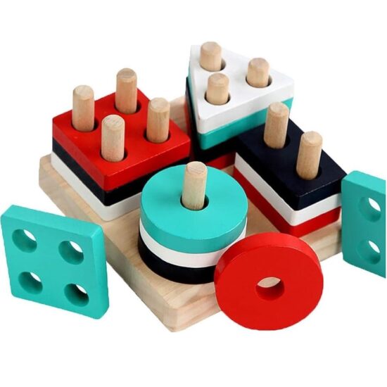 Sortator 4 coloane din lemn Forme geometrice pentru motricitate Sortator 4 coloane din lemn Forme geometrice pentru motricitate