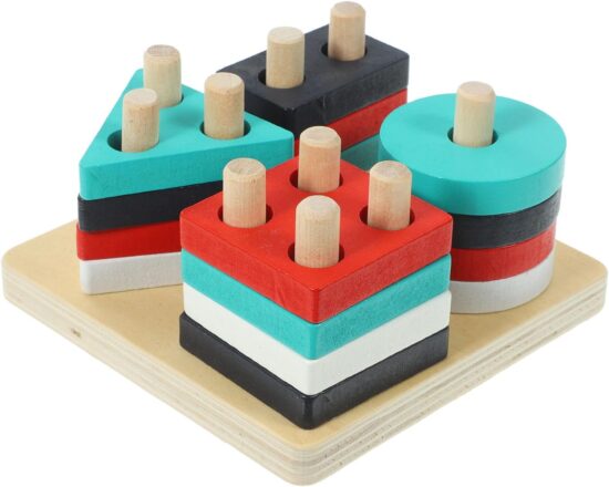Sortator 4 coloane din lemn Forme geometrice pentru motricitate