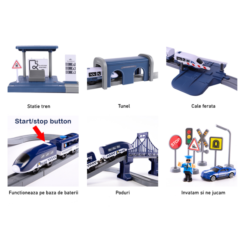Trenul Politia Circuit electric cu semne de circulatie 106 piese