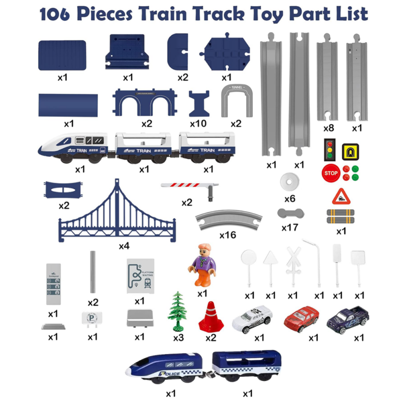 Trenul Politia Circuit electric cu semne de circulatie 106 piese