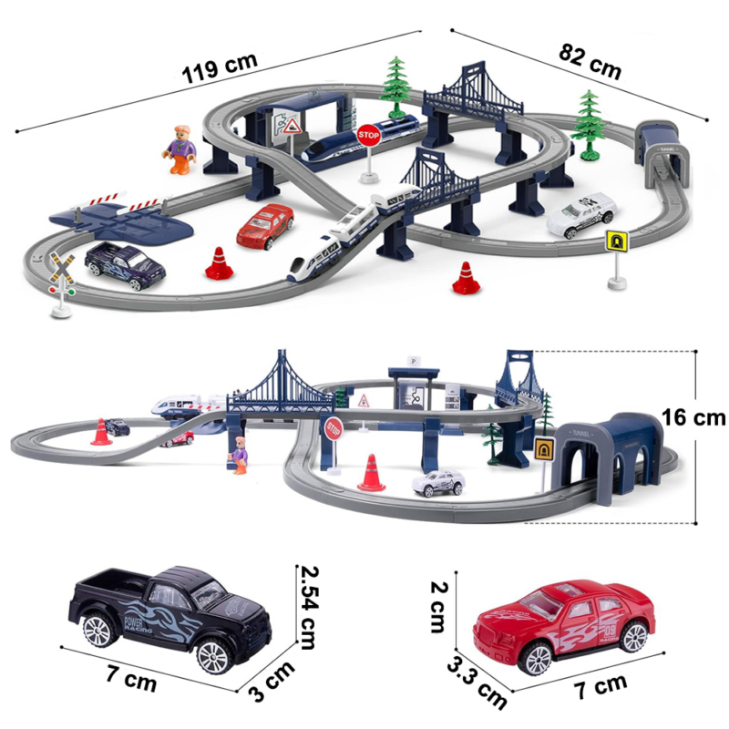 Trenul Politia Circuit electric cu semne de circulatie 106 piese