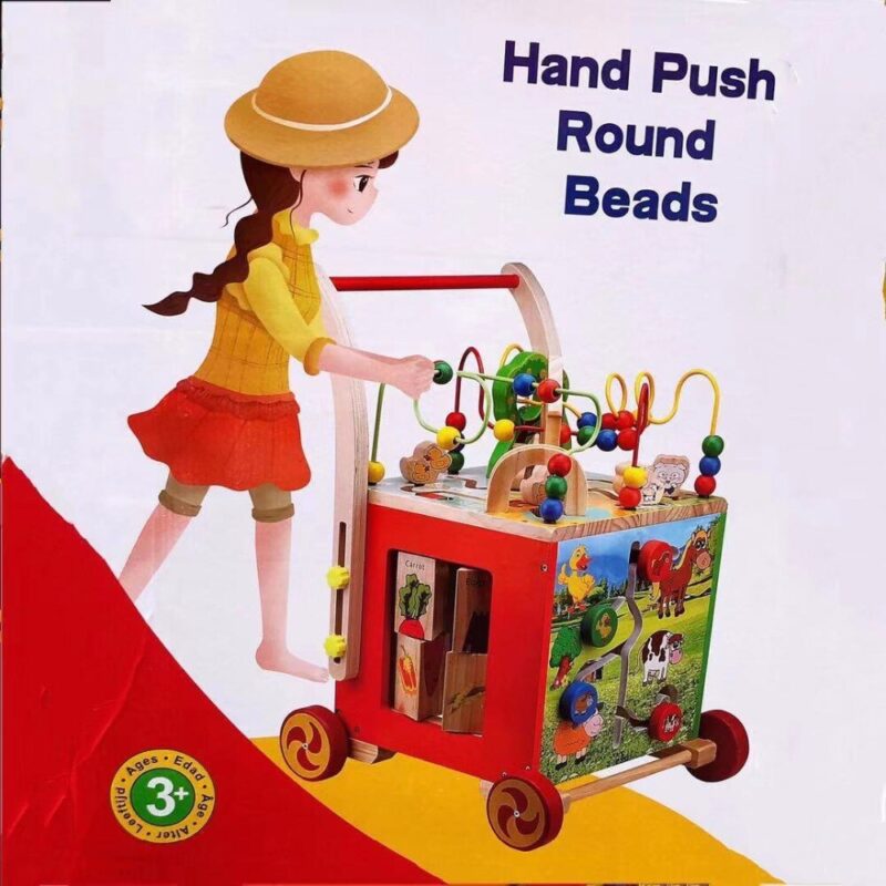 Antepremergator Cub educativ din lemn Ferma animalelor 6 in 1