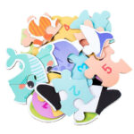 Set 6 puzzle piese mari in cutie metalica copii