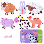 Set 6 puzzle piese mari in cutie metalica copii