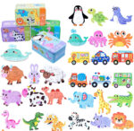 Set 6 puzzle piese mari in cutie metalica copii