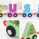 Trenulet din lemn copii cu literele alfabetului Cartoon