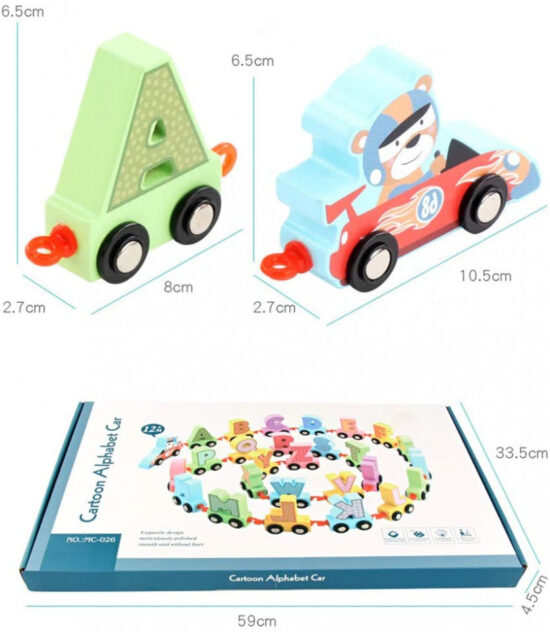 Trenulet din lemn copii cu literele alfabetului Cartoon