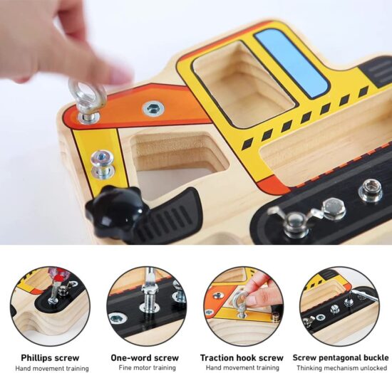 Excavator Montessori Placa lemn Suruburi Banc scule