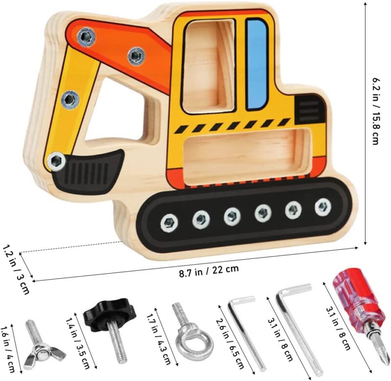 Excavator Montessori Placa lemn Suruburi Banc scule