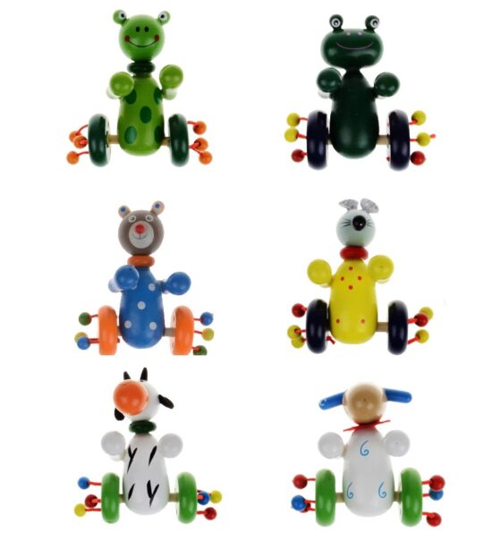 Jucarie de impins Animalute cu bilute la roti Zornaitori