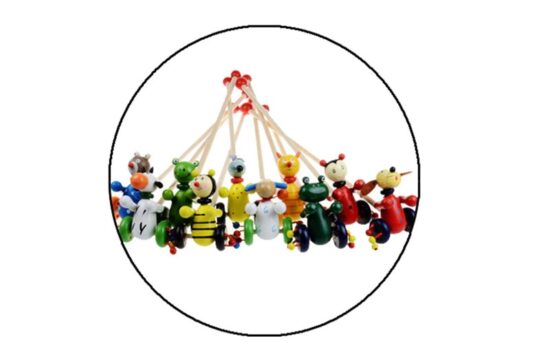 Jucarie de impins Animalute cu bilute la roti Zornaitori