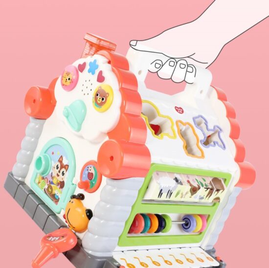 Jucarie interactiva cu activitati Casuta educativa si 3 cuburi