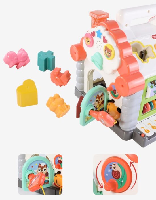 Jucarie interactiva cu activitati Casuta educativa si 3 cuburi