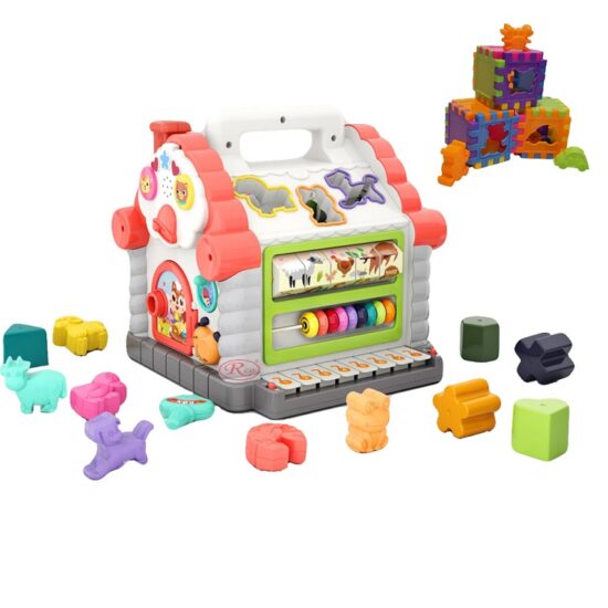 Jucarie interactiva cu activitati Casuta educativa si 3 cuburi