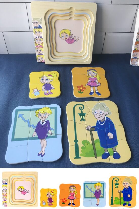 Puzzle in straturi Ciclul vietii Bunicul si Bunica din lemn