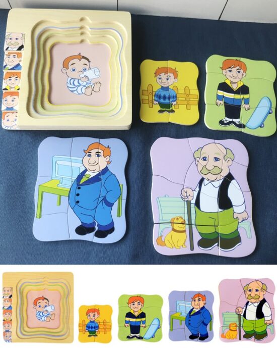 Puzzle in straturi Ciclul vietii Bunicul si Bunica din lemn