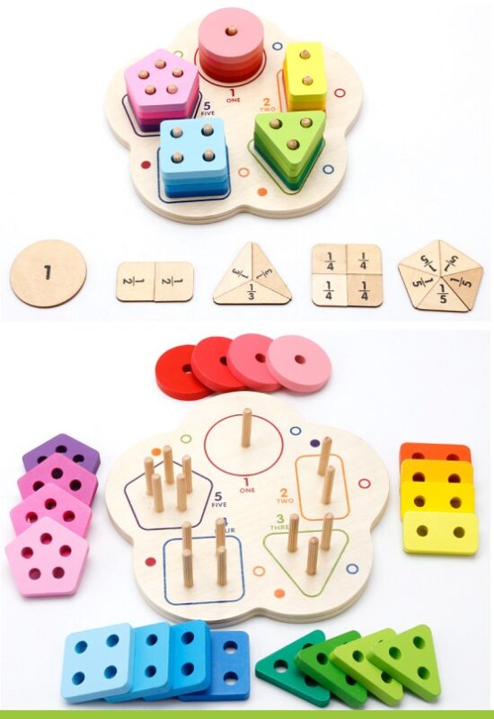 Sortator forme geometrice lemn cu 5 coloane Floare