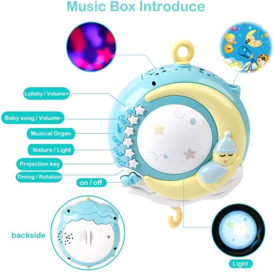 Carusel muzical bebe cu telecomanda Proiector rotativ Luna