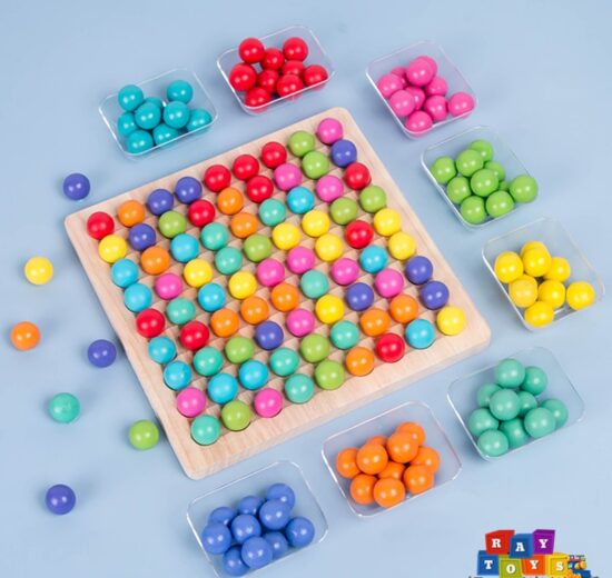 Joc Montessori Tablita cu bile colorate Rainbow color