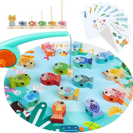 Joc educativ pescuit magnetic din lemn Montessori Pisica