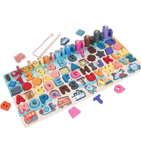 Joc lemn 5in1 Logaritmic Stivuire Litere Cifre Pescuit Forme