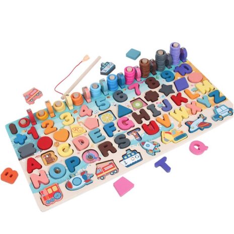 Joc lemn 5in1 Logaritmic Stivuire Litere Cifre Pescuit Forme