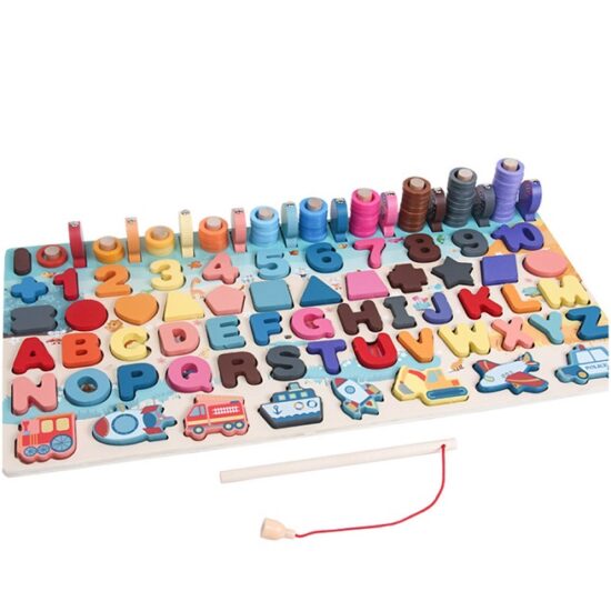 Joc lemn 5in1 Logaritmic Stivuire Litere Cifre Pescuit Forme