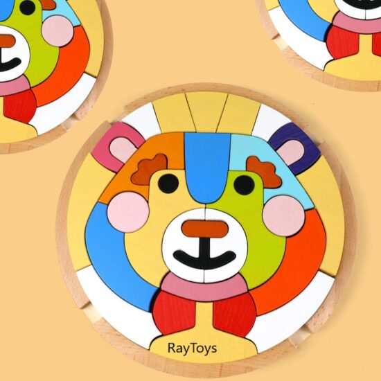 Puzzle creativ 3D Tangram colorat si Joc lemn Urs