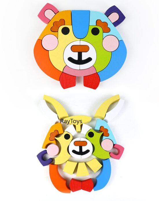 Puzzle creativ 3D Tangram colorat si Joc lemn Urs